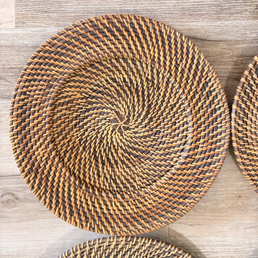 Set of 4 Round Woven Rattan Charger Plates 13" Brown Boho Table Mats MCM - Picture 8 of 15